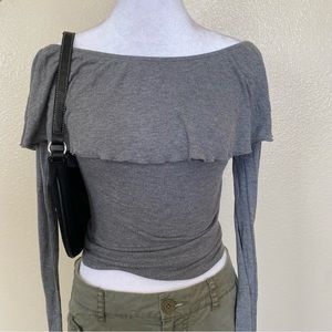 Hollister ruffle off the shoulder grey top XS